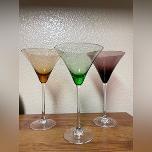 Vintage Colored Tall Martini Glasses a set of 3